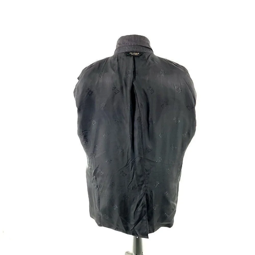 Jos A Bank Signature Gold Wool 2 Button Suit Jacket 46R Gray W Blue Gray Striped